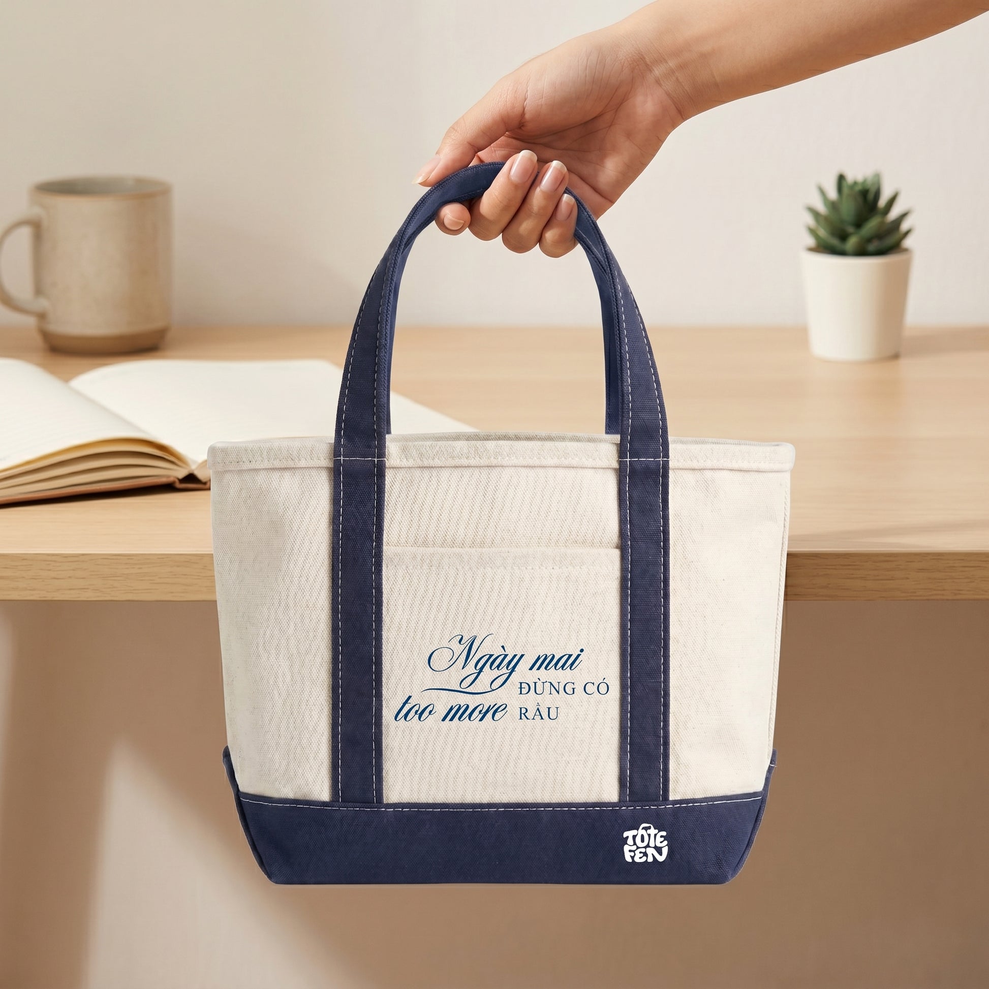 ảnh thưc tế tote canvas navy mini